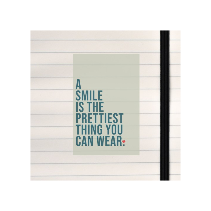 A clean, uplifting quote layout reminding that a smile is the most beautiful thing you can wear.