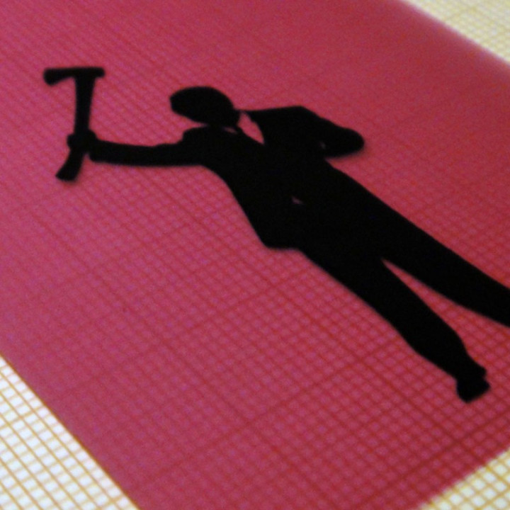 Zombie killer silhouette on a violet background