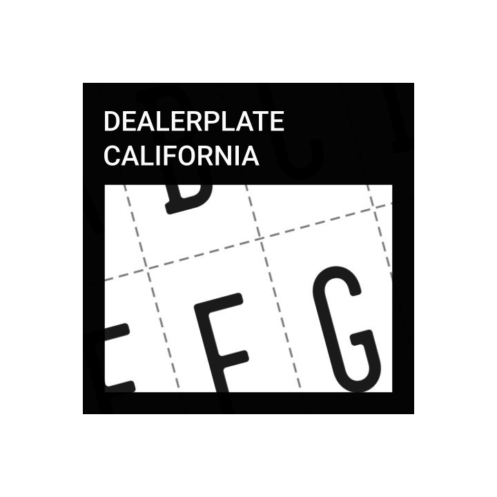 Alphabet of the Dealerplate California font family.