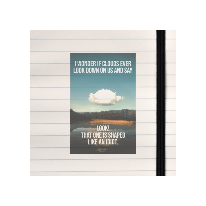 A serene landscape meets sharp wit as a lone cloud humorously judges human shapes from above.
