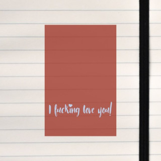 A fiery red background frames the bold, heartfelt message “I fucking love you!” in playful cursive.