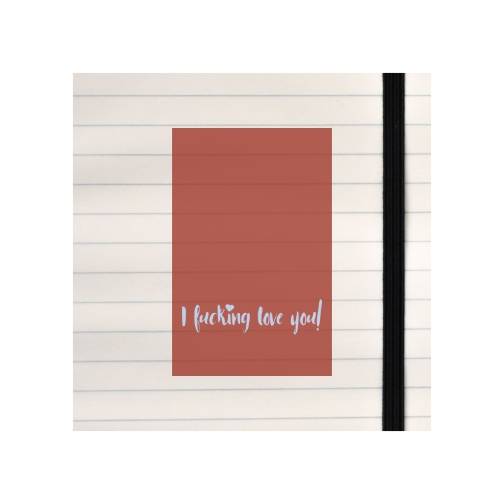 A fiery red background frames the bold, heartfelt message “I fucking love you!” in playful cursive.