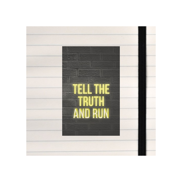 Bright yellow text glows on a dark brick wall, delivering a punchy message.