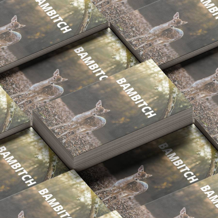 A bold and playful forest‑themed design featuring a young deer in warm woodland light, contrasted with a cheeky, modern text ove
