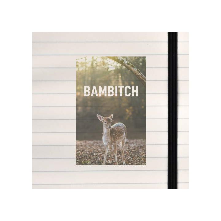 A bold and playful forest‑themed design featuring a young deer in warm woodland light, contrasted with a cheeky, modern text ove