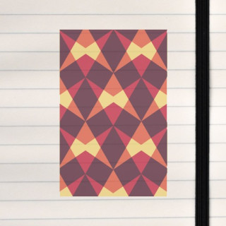 This design is a bold geometric pattern built from repeating triangles and diamond shapes in warm, glowing colors that create a