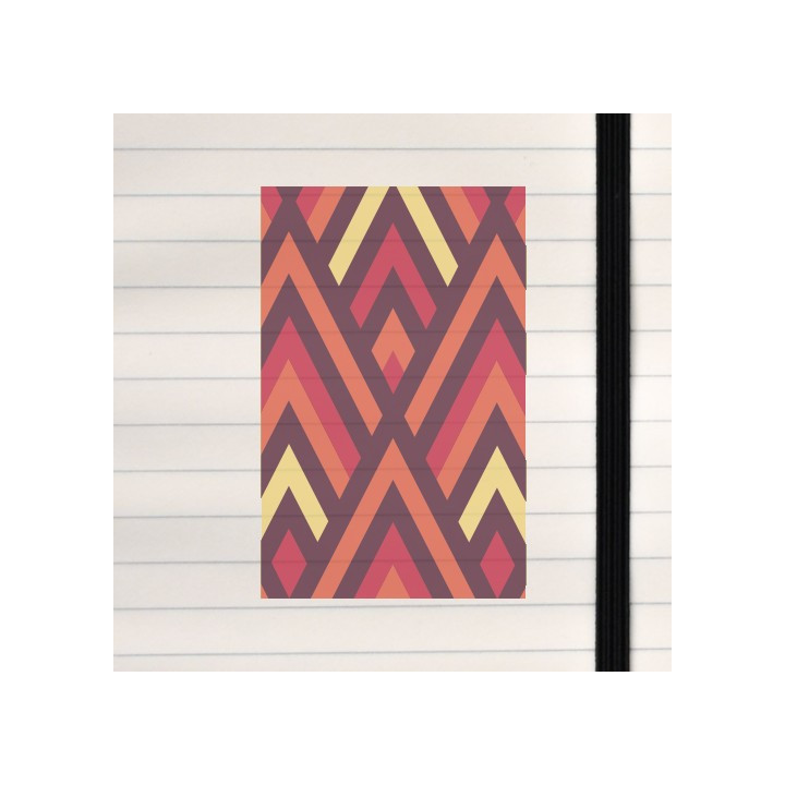 This design is a bold geometric pattern built from repeating triangles and diamond shapes in warm, glowing colors that create a