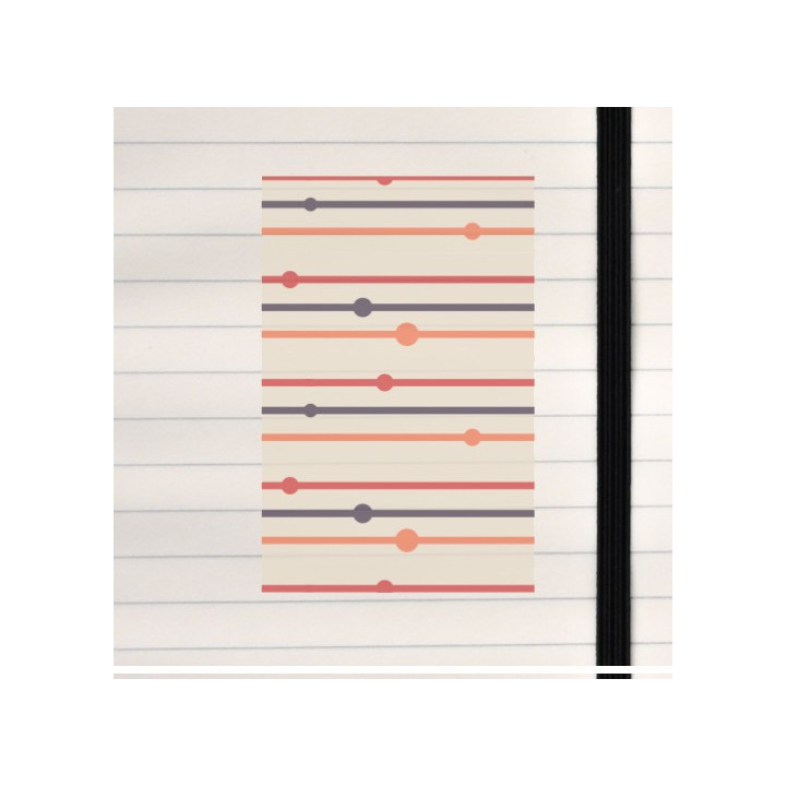 A clean, modern pattern of horizontal colored lines, each marked with a single circular node placed at varying positions.