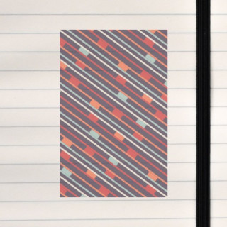 A bold geometric pattern of diagonal stripes and colored blocks arranged in a rhythmic, repeating sequence.