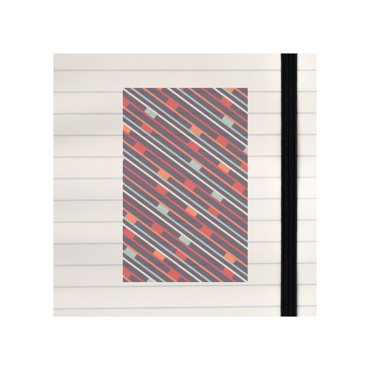 A bold geometric pattern of diagonal stripes and colored blocks arranged in a rhythmic, repeating sequence.