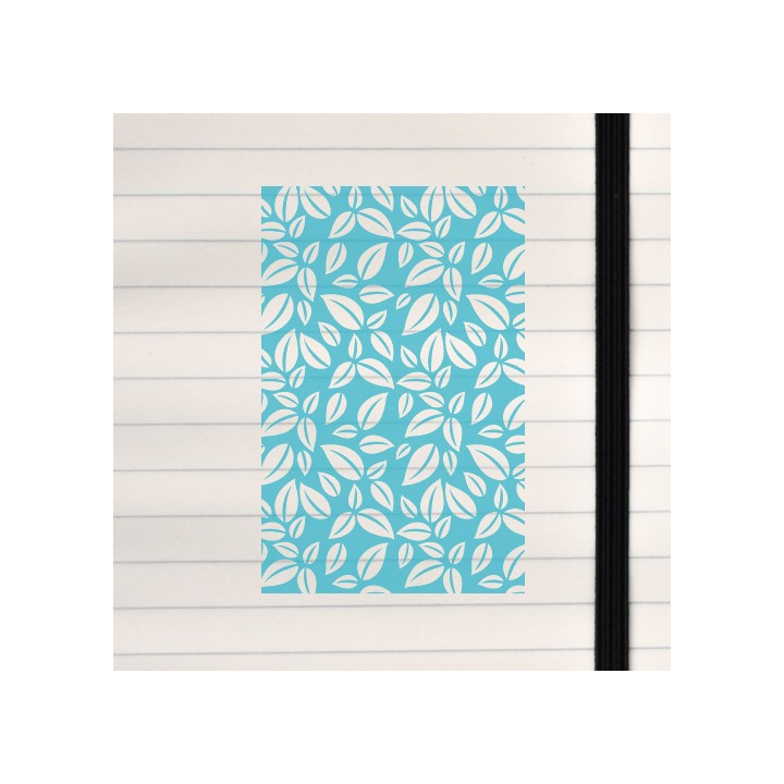 A lively blue‑background pattern filled with crisp white stylized leaves.