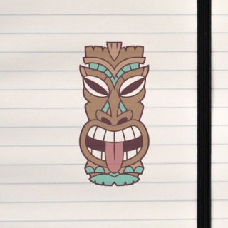 A stylized tiki mask with bold lines, carved‑wood textures, and a dramatic, expressive face.