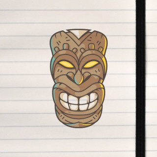 A stylized tiki mask with bold lines, carved‑wood textures, and a dramatic, expressive face.