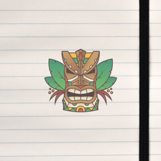 A stylized tiki mask with bold lines, carved‑wood textures, and a dramatic, expressive face.