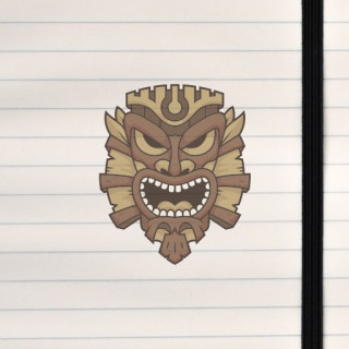A stylized tiki mask with bold lines, carved‑wood textures, and a dramatic, expressive face.