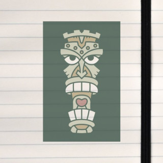 A stylized tiki mask with bold lines, carved‑wood textures, and a dramatic, expressive face.