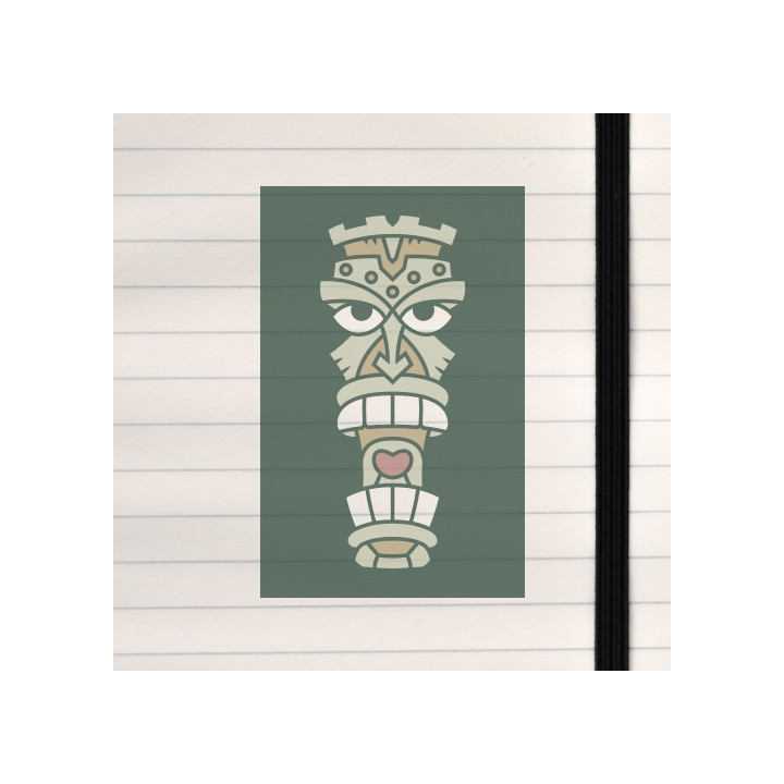 A stylized tiki mask with bold lines, carved‑wood textures, and a dramatic, expressive face.