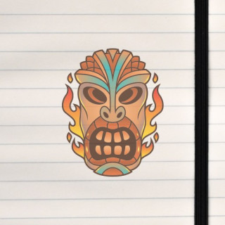 A stylized tiki mask with bold lines, carved‑wood textures, and a dramatic, expressive face.