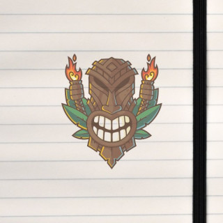 A stylized tiki mask with bold lines, carved‑wood textures, and a dramatic, expressive face.