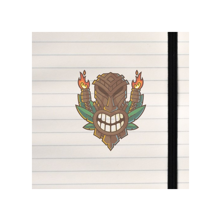 A stylized tiki mask with bold lines, carved‑wood textures, and a dramatic, expressive face.