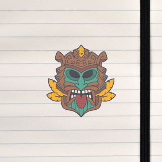 A stylized tiki mask with bold lines, carved‑wood textures, and a dramatic, expressive face.