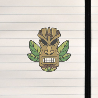 A stylized tiki mask with bold lines, carved‑wood textures, and a dramatic, expressive face.