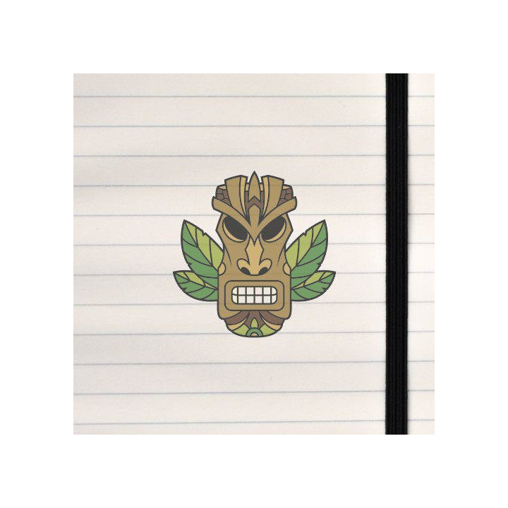 A stylized tiki mask with bold lines, carved‑wood textures, and a dramatic, expressive face.