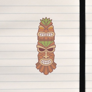 A stylized tiki mask with bold lines, carved‑wood textures, and a dramatic, expressive face.