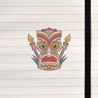 A stylized tiki mask with bold lines, carved‑wood textures, and a dramatic, expressive face.