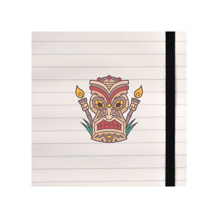 A stylized tiki mask with bold lines, carved‑wood textures, and a dramatic, expressive face.