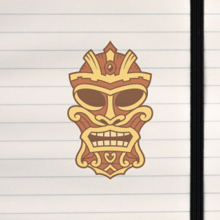 A stylized tiki mask with bold lines, carved‑wood textures, and a dramatic, expressive face.
