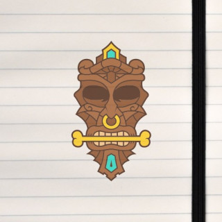 A stylized tiki mask with bold lines, carved‑wood textures, and a dramatic, expressive face.