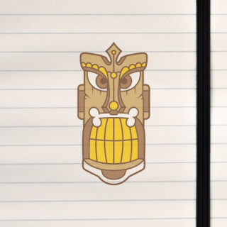 A stylized tiki mask with bold lines, carved‑wood textures, and a dramatic, expressive face.