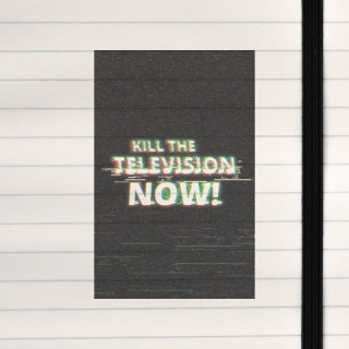 A rebellious, glitch-infused design that critiques media consumption with urgent visual noise.