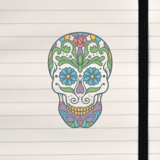A vibrant Día‑de‑los‑Muertos–style sugar skull decorated with colorful floral and ornamental patterns.