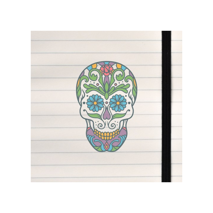 A vibrant Día‑de‑los‑Muertos–style sugar skull decorated with colorful floral and ornamental patterns.