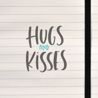 A bold, hand‑lettered “Hugs and Kisses” design with playful contrast and warm charm.
