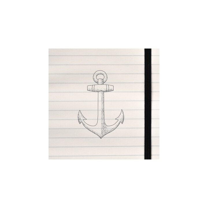 A detailed black‑and‑white anchor illustration with textured stippling and classic nautical character.