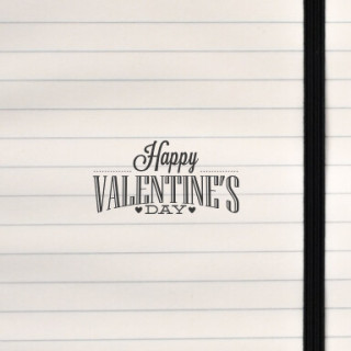 A decorative black‑and‑white Valentine’s design featuring expressive typography and subtle heart accents.