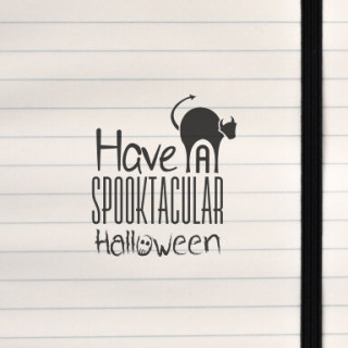 A lively Halloween design blending creative typography with a mischievous black‑cat motif.