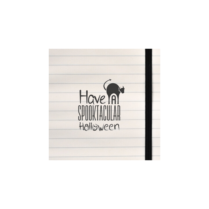 A lively Halloween design blending creative typography with a mischievous black‑cat motif.
