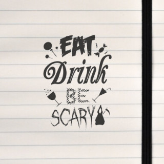 A bold Halloween typographic design combining playful treats, spooky lettering, and a grim reaper silhouette.