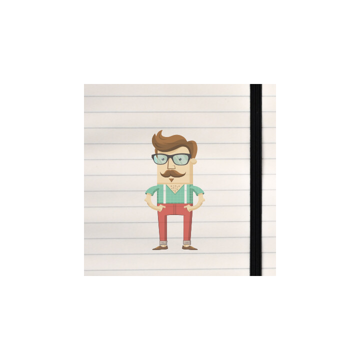 A stylized geometric character with bold colors, vintage flair, and a confident, humorous attitude.