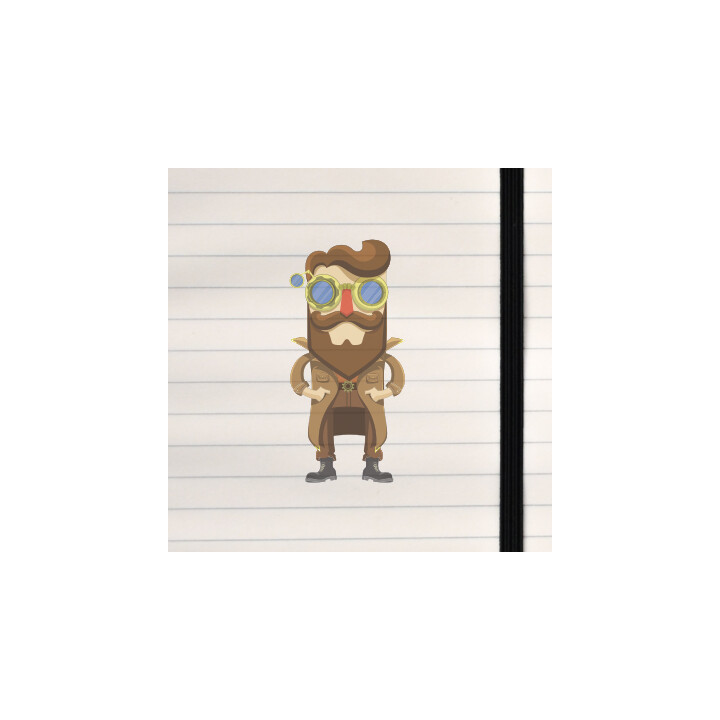 A bold, gear‑inspired character design blending whimsical cartoon geometry with classic steampunk flair.