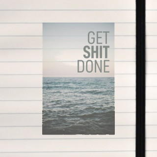 A serene ocean view meets a bold productivity mantra in this visually striking motivational design.