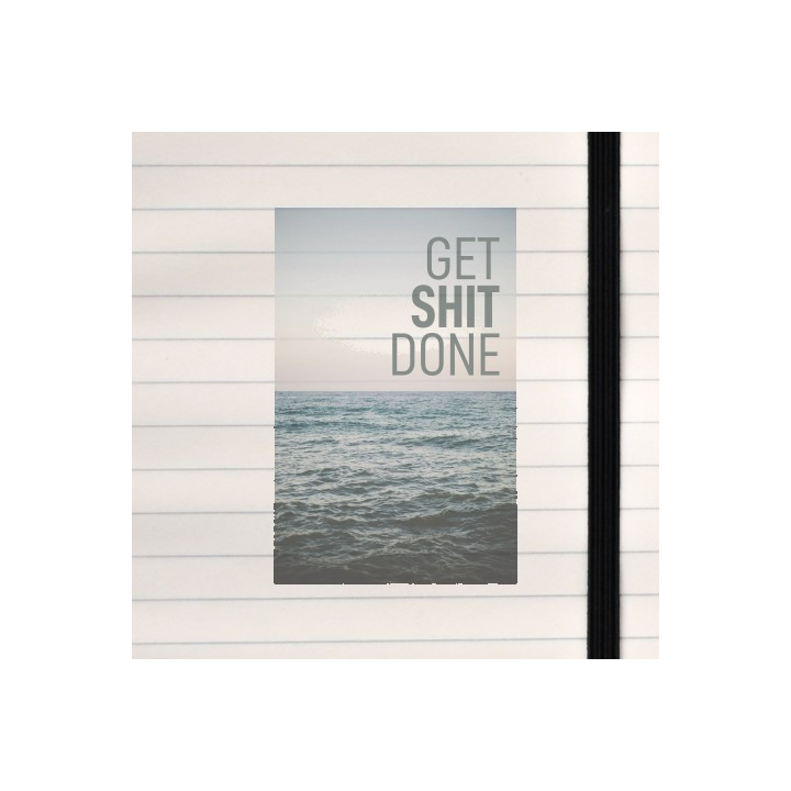 A serene ocean view meets a bold productivity mantra in this visually striking motivational design.