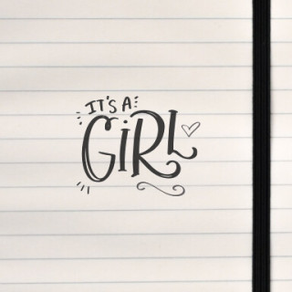 A playful, upbeat baby‑announcement design with bold lettering, stars, and a cheerful decorative arrow.