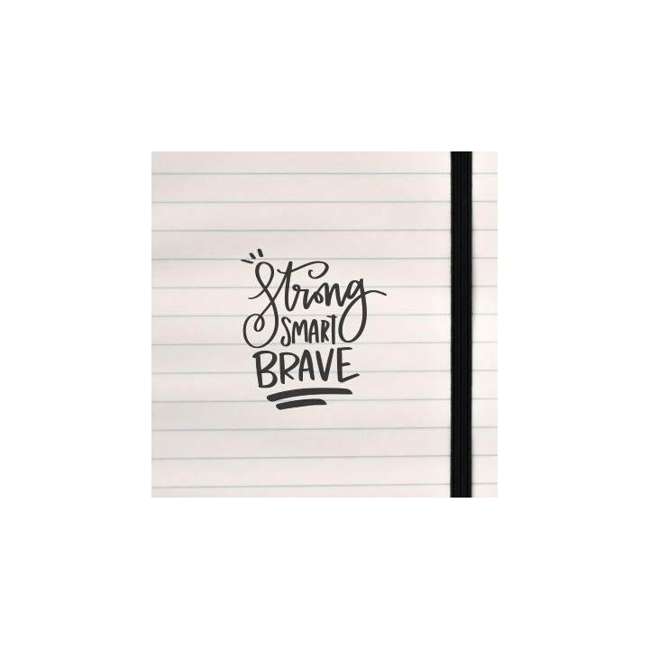An empowering three‑word typographic design using varied lettering styles to emphasize strength, intelligence, and courage.