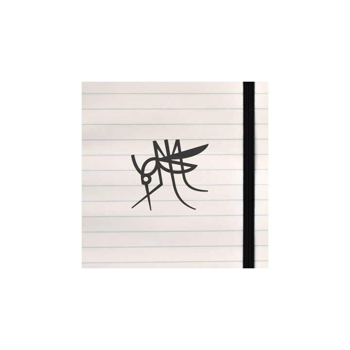 A sharp, simplified mosquito illustration built from bold, geometric strokes and clean symmetry.