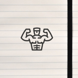 A bold, high‑impact strength emblem built from clean geometric muscle silhouettes.